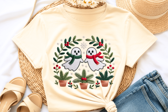 Cozy Christmas Ghost Embroidery PNG
