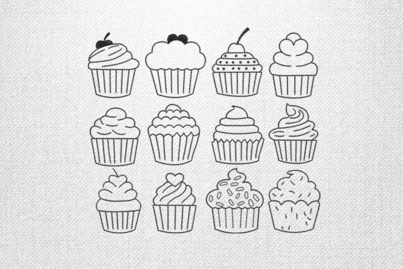 Cupcake Outline Embroidery Design Set