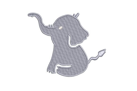 Cute Baby Elephant Silhouette Embroidery Design