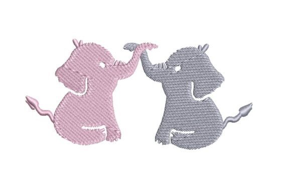 Cute Baby Elephants Holding Trunks Embroidery Design