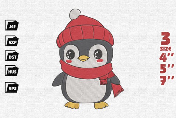 Cute Christmas Penguin in Red Beanie