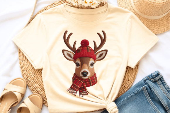 Cute Cozy Reindeer Embroidery PNG