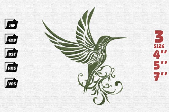 Elegant Ornate Hummingbird Embroidery
