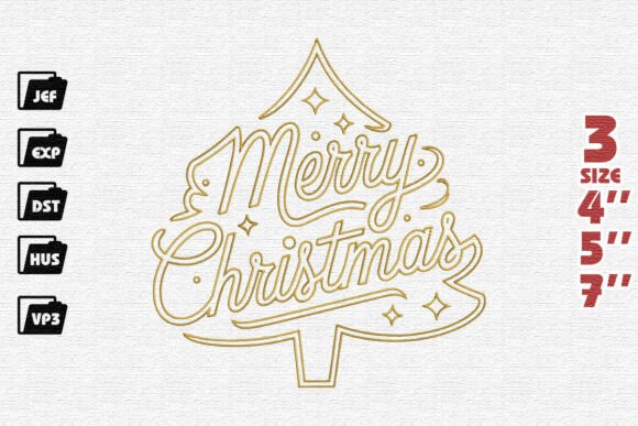 Golden Merry Christmas Tree Typography