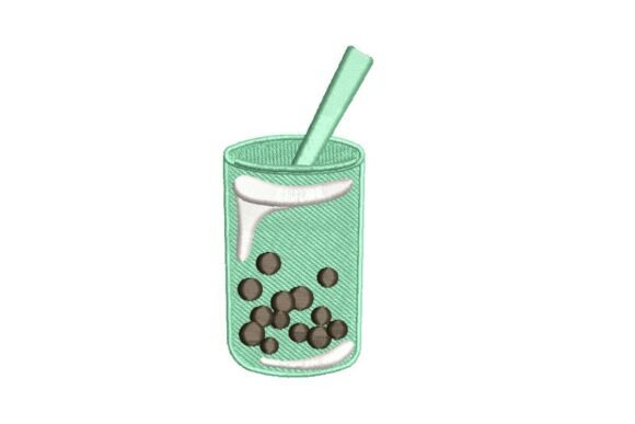 Green Boba Tea Embroidery Design
