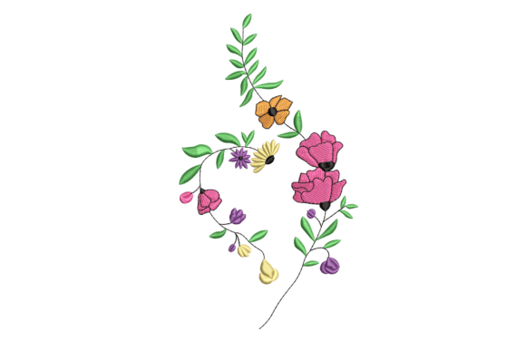 Heart Floral Vine Embroidery Design