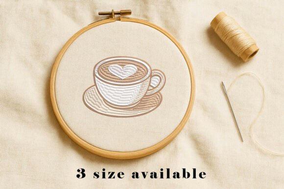 Heart Latte Coffee Embroidery Design