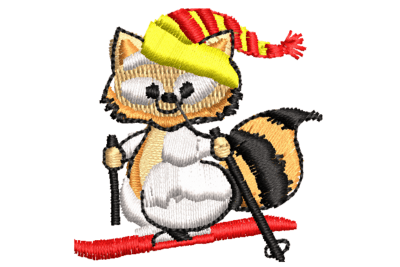 Ice Skating Raccoon Embroidery Design
