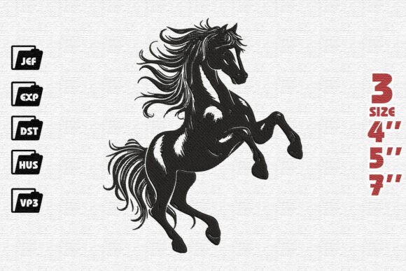 Majestic Rearing Black Stallion Embroidery Design