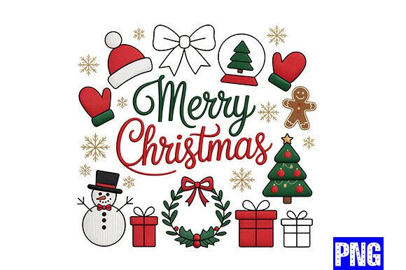 Merry Christmas Icons Embroidery File