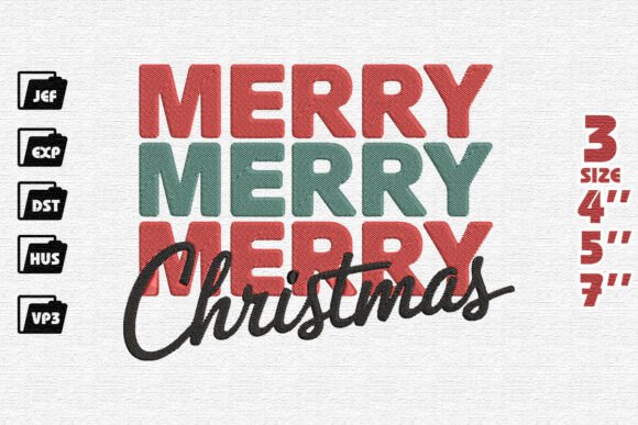 Modern Stacked Merry Merry Merry Christmas