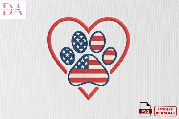Patriotic Paw Heart Embroidery PNG