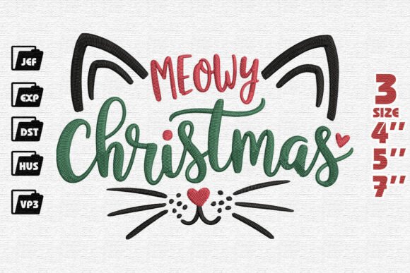 Playful Meowy Christmas Cat Embroidery Design
