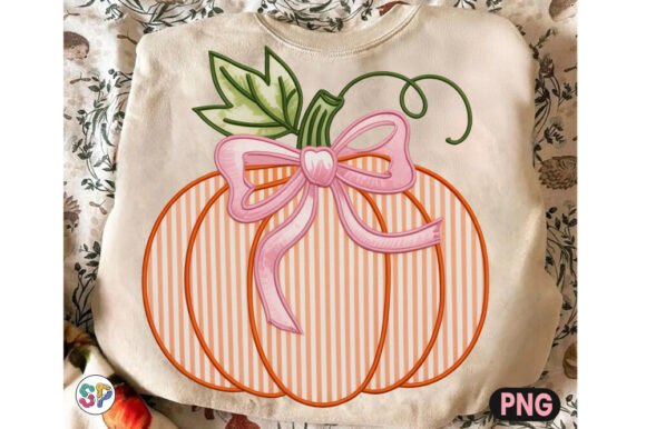 Preppy Pumpkin PNG Bow Faux Embroidery