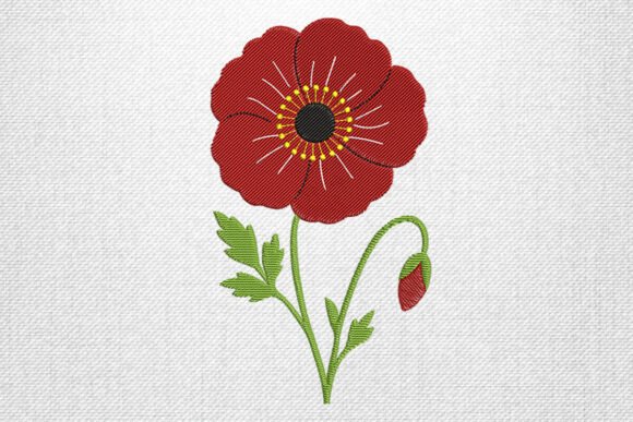 Red Bloom Flower Embroidery Design