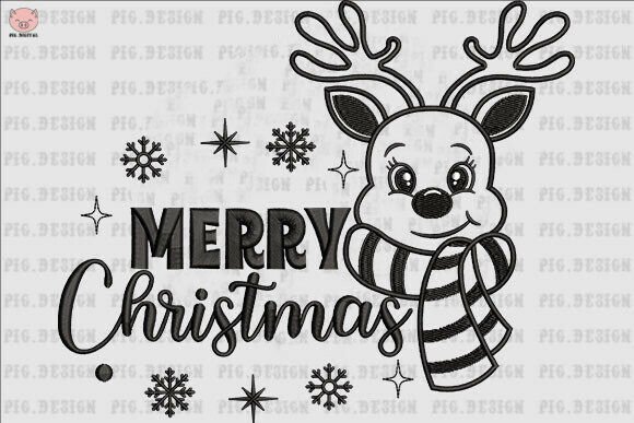 Reindeer Merry Christmas Embroidery