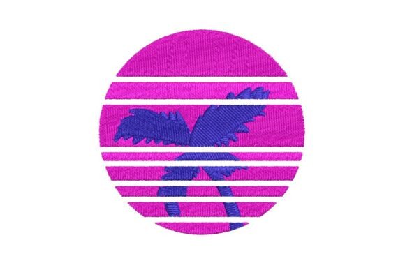 Retro 80s California Sunset Palm Tree Embroidery Design