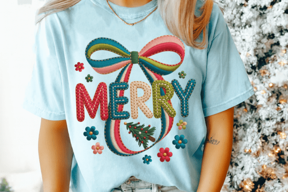Tufted Embroidery Ribbon Bow Merry PNG